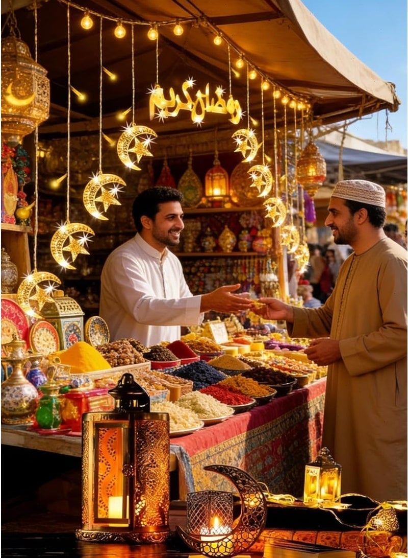 أضواء رمضان ، القمر ستار رمضان زينة أضواء ، 8 طرق الجنية ضوء شنقا زينة للمنزل غرفة نوم جدار شرفة نافذة - Image 5